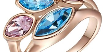 Prsteň s rozdelenými ramenami, farebný zirkónový ovál s čírou obrubou - Veľkosť: 49 mm, Farba: Svetlomodrá